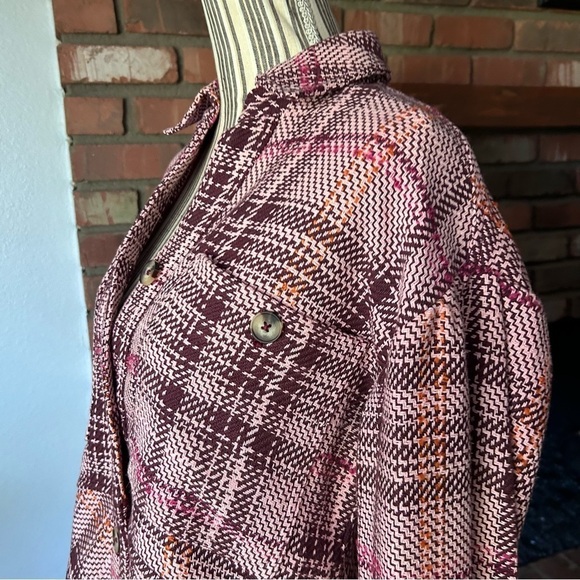 Anthropologie Hudson Plaid Shirt Jacket Shacket in Pink Maroon Sz XS NWOT - Picture 8 of 12